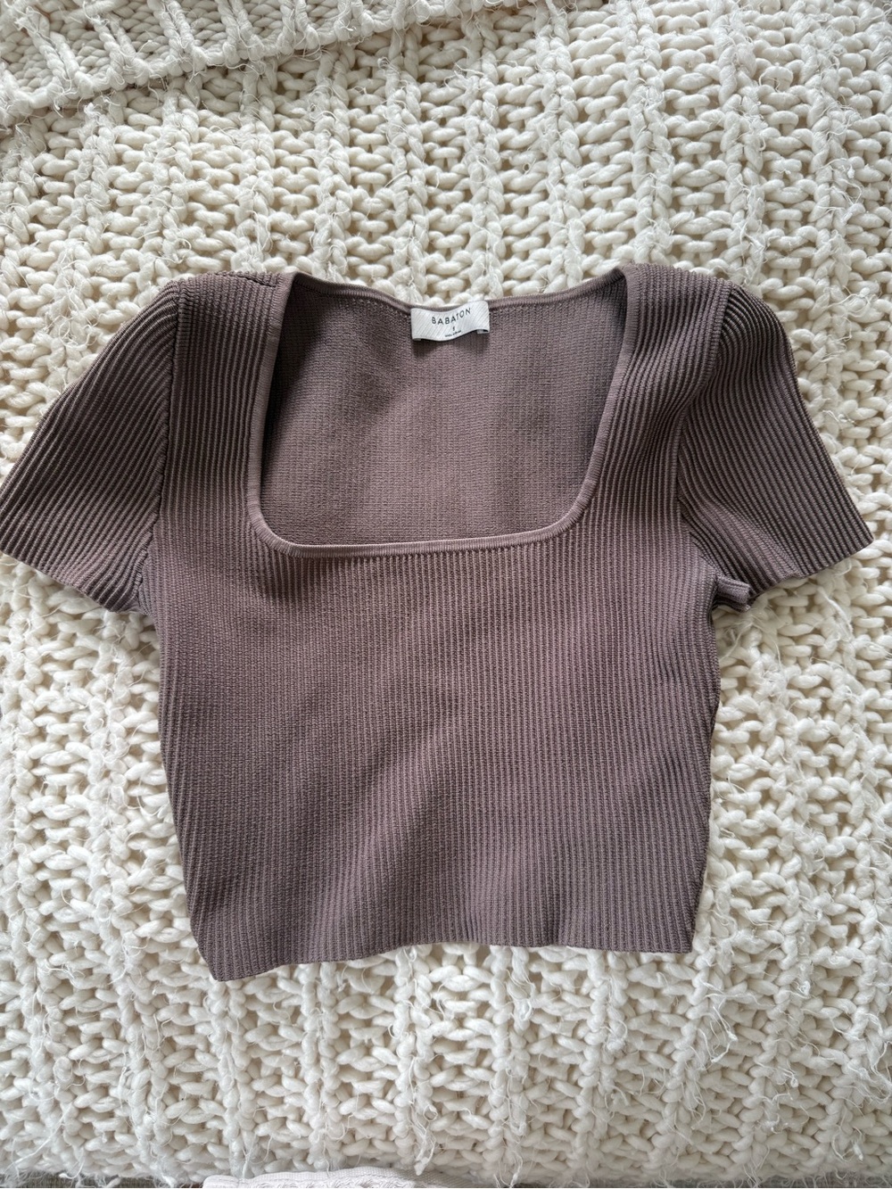 Babaton Brown Ribbed Crop Top